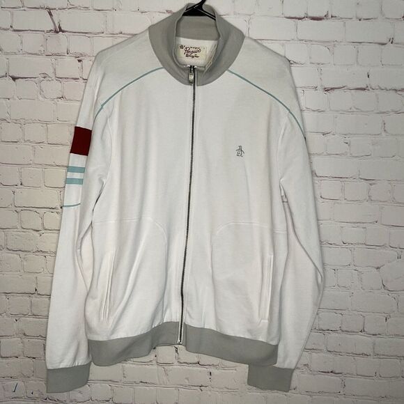 NWT Original Penguin Men's White Long Sleeve Zip Up Logo Jacket Size L. - Picture 9 of 9